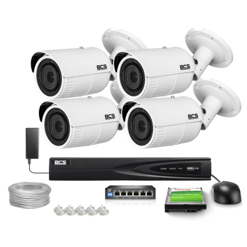 BCS View Комплект моніторингу 4 камери BCS-V-TIP44VSR5 4 МПкс ІЧ 50м, Мотозум, Starlight