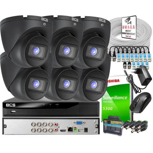 Система відеоспостереження для самостійного монтажу - комплект: 6 камер BCS-EA15FSR3-G 5MPx, відеореєстратор BCS-L-XVR0801-4KE-IV 8MPx, накопичувач 1TB, кабель вита пара