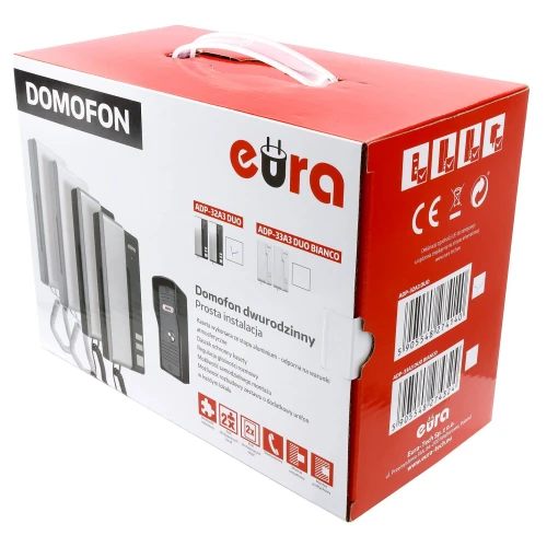 EURA ADP-32A3 "DUO" 2-сімейна домофонна система графіт-срібло мала зовнішня касета, INTERKOM
