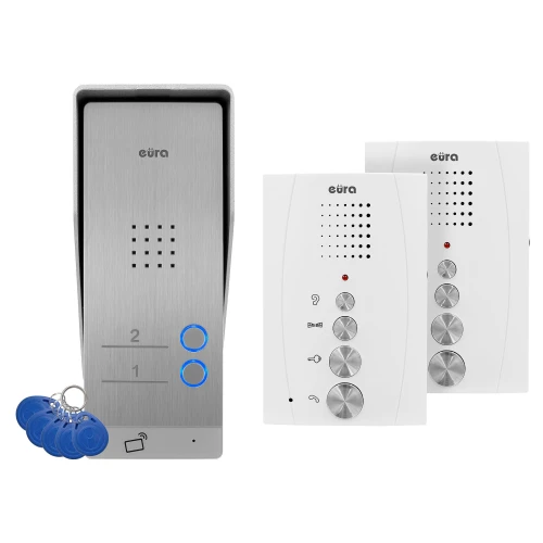 Домофон EURA ADP-62A3 - білий, на дві сім'ї, гучний зв'язок, 2 входи, зчитувач RFID
