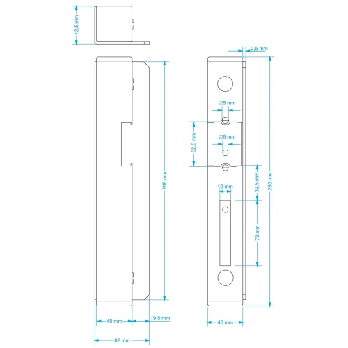 Касета для електричної дверної планки H280 - антрацит (RAL7016), універсальна (права/ліва)