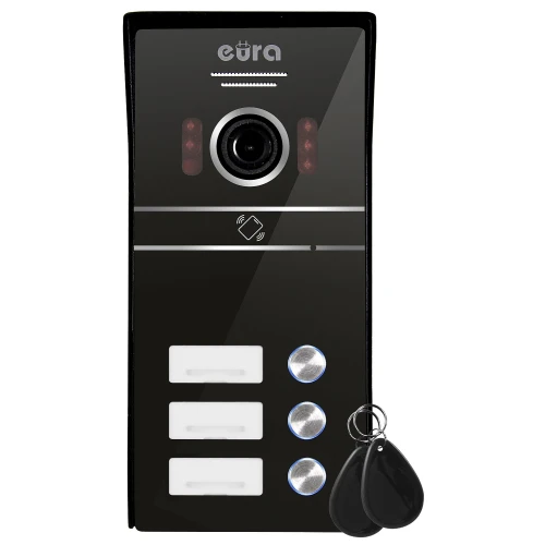 EURA VDA-63C5 відеодомофонна система зовнішня касетна - на три сім'ї, чорна, 1080p. камера, RFID зчитувач