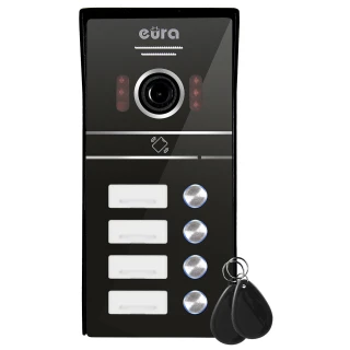 Домофонна відеосистема EURA VDA-64C5 - чотирисімейна, чорна, камера 1080p, зовнішня касета