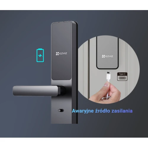 Klamka z kontrolerem dostępu EZVIZ DL05, czytnik linii papilarnych, Alarm antysabotażowy