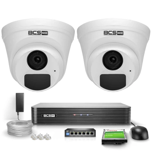 Набір для відеоспостереження 2x Камера BCS-B-EIP12FR3(2.0) Full HD IR 30м Аудіо PoE 1TB