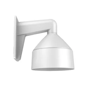 Biały uchwyt kamery Hikvision DS-1273ZJ-DM26 o nowoczesnym, minimalistycznym designie, przeznaczony do montażu na ścianie. Uchwyt ma kształt stożka z prostokątną podstawą mocującą.
