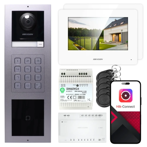 2-дротовий відеодомофон Hikvision 2x монітор DS-KH6320Y-WTE2 білий, панель підштукатурна, клавіатура, зчитувач