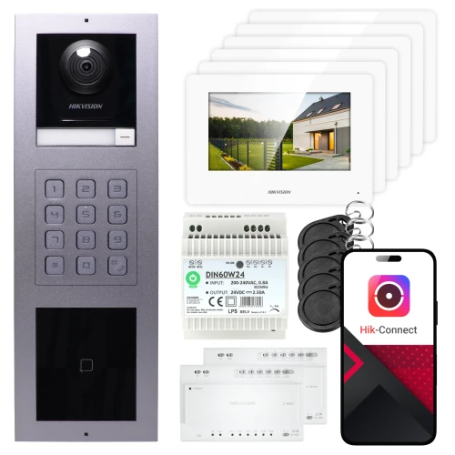 Відеодомофон 2-дротовий Hikvision 6x монітор DS-KH6320Y-WTE2 білий, панель вбудована, клавіатура, зчитувач