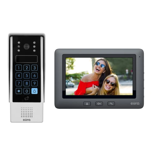 Відеодомофон EURA VDP-54A3 FOBOS - чорний, 7'' екран, підтримка 1 входу, безконтактний зчитувач, клавіатура