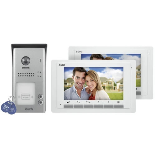 Відеодомофон EURA VDP-70A5/N WHITE "2EASY" - Двосімейна, 2x LCD 7", біла, унікальний зчитувач 125 кГц, накладного монтажу