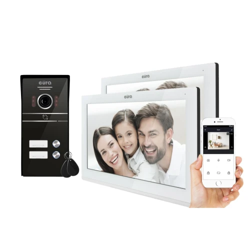 Відеодомофон EURA VDP-82C5 білий 2x LCD 7'' FHD, підтримка 2 входів 1080p камера RFID зчитувач поверхневого монтажу