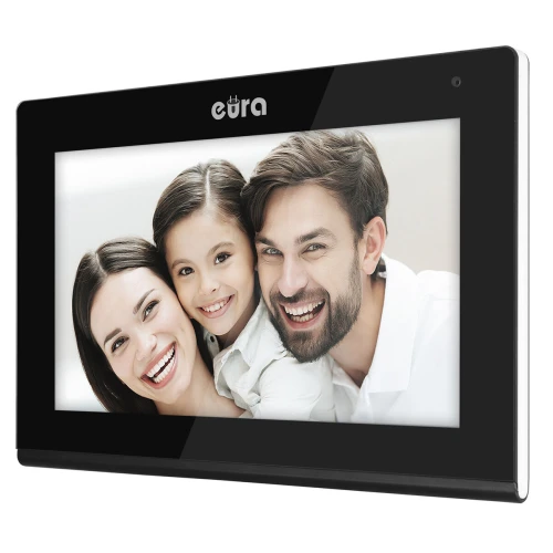 Відеодомофон EURA VDP-82C5 - двосімейний чорний 2x LCD 7'' FHD з підтримкою 2 входів 1080p камера RFID зчитувач поверхневого монтажу