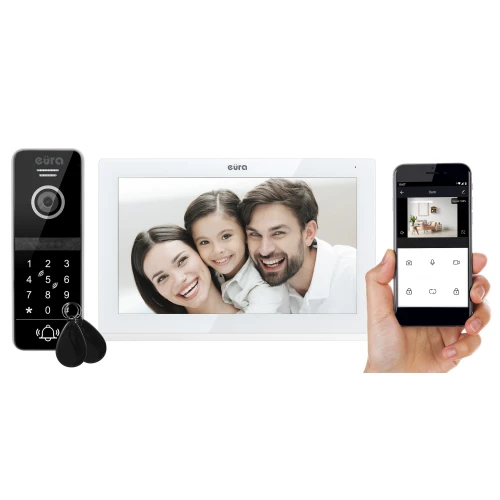 Відеодомофон EURA VDP-97C5 - білий, сенсорний екран, LCD 7'', AHD, WiFi, пам'ять зображень, SD 128GB