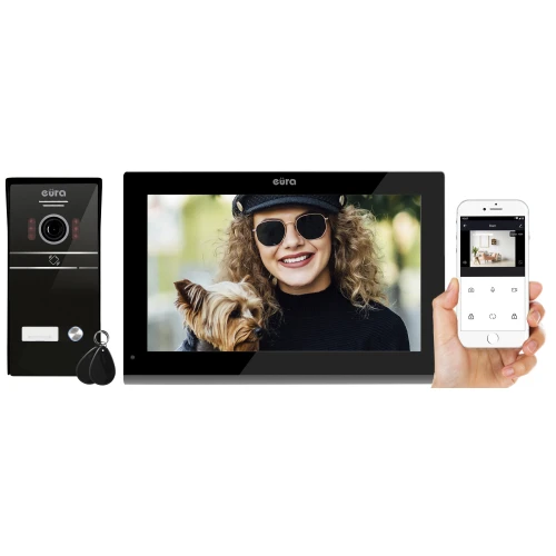 Відеодомофон EURA VDP-98C5 - чорний, сенсорний екран, LCD 10'', AHD, WiFi, пам'ять зображень, SD 128GB