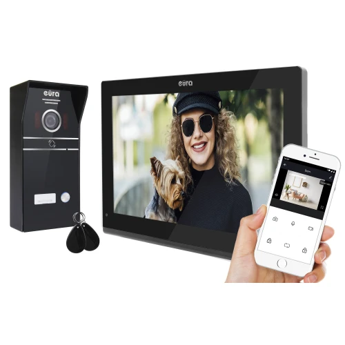 Відеодомофон EURA VDP-98C5 - чорний, сенсорний екран, LCD 10'', AHD, WiFi, пам'ять зображень, SD 128GB