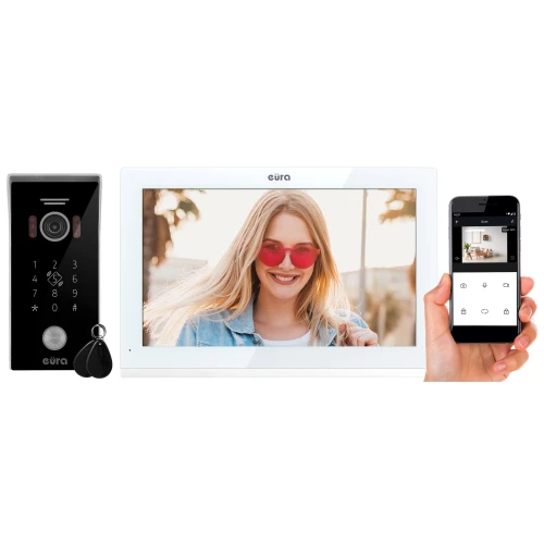 Відеодомофон EURA VDP-99C5 - білий, 10'' LCD сенсорний екран, AHD, WiFi, пам'ять зображень, камера 1080p, RFID, клавіатура, накладний монтаж