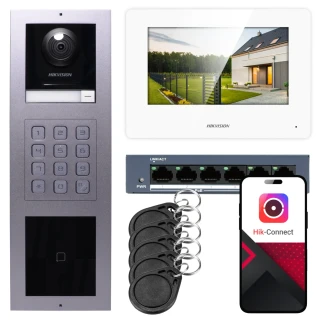 IP відеодомофон Hikvision 1x монітор DS-KH6320-WTE1-W, накладний, панель, клавіатура, зчитувач
