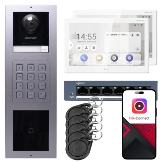 IP відеодомофон Hikvision 2x монітор DS-KH9510-WTE1(B), вбудований, панель, клавіатура, зчитувач