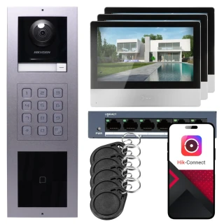 IP відеодомофон Hikvision 3x монітор DS-KH8350-WTE1, вбудований, панель, клавіатура, зчитувач