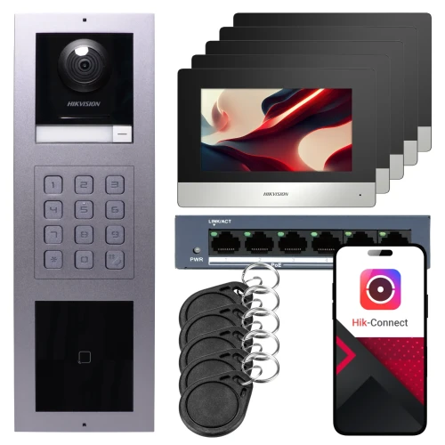 IP відеодомофон Hikvision 5x монітор DS-KH6320-WTE1, вбудований, панель, клавіатура, зчитувач