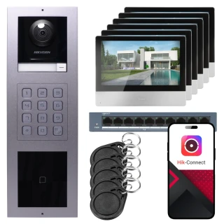 IP відеодомофон Hikvision 6x монітор DS-KH8350-WTE1, накладний, панель, клавіатура, зчитувач