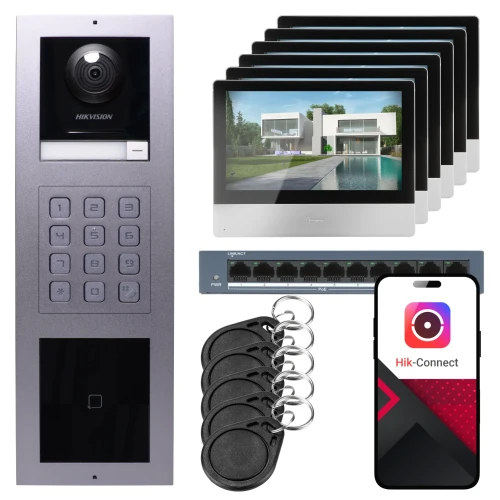 IP відеодомофон Hikvision 6x монітор DS-KH8350-WTE1, вбудований, панель, клавіатура, зчитувач