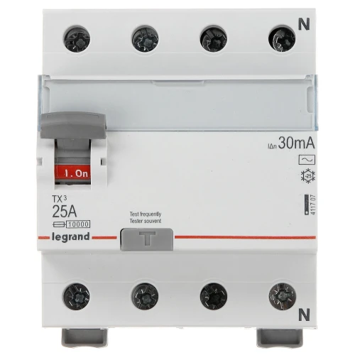 Автоматичний вимикач захисного відключення LE-411707 ПОТРІЙНИЙ, ТИП AC 30mA 25A LEGRAND