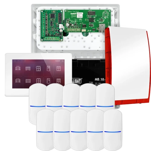 Комплект сигналізації SATEL INTEGRA 32, 10x датчик PET, сирена, білий маніпулятор INT-TSH2-W