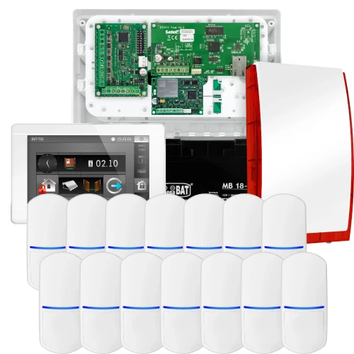 Комплект сигналізації SATEL INTEGRA 32, 14x датчик PET, сирена, білий маніпулятор INT-TSI-W, зв'язок LTE