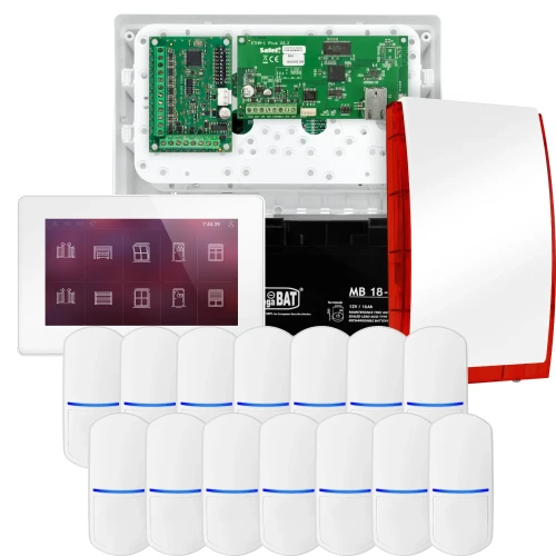 Комплект сигналізації SATEL INTEGRA 32, 14x датчик, сирена, білий маніпулятор INT-TSH2-W