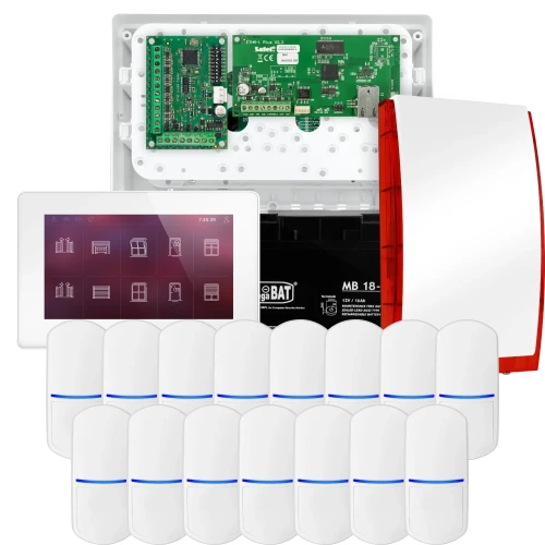 Комплект сигналізації SATEL INTEGRA 32, 15x датчик, сирена, білий маніпулятор INT-TSH2-W