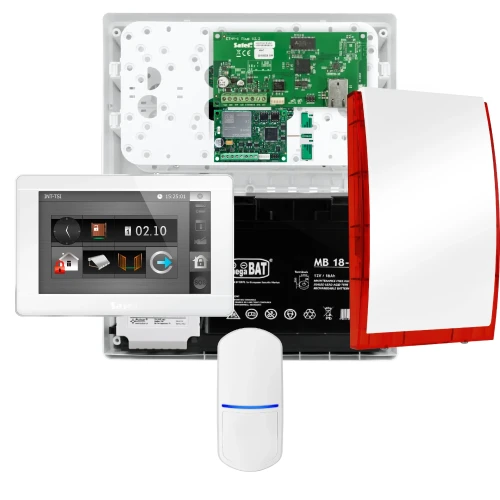 Комплект сигналізації SATEL INTEGRA 32, 1x датчик, сирена, білий маніпулятор INT-TSI-W, зв'язок LTE