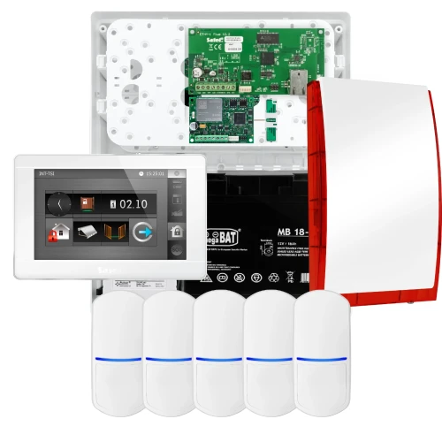 Комплект сигналізації SATEL INTEGRA 32, 5x датчик, сирена, білий маніпулятор INT-TSI-W, зв'язок LTE