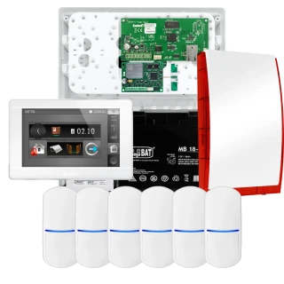 Комплект сигналізації SATEL INTEGRA 32, 6x датчик PET, сирена, білий маніпулятор INT-TSI-W, зв'язок LTE