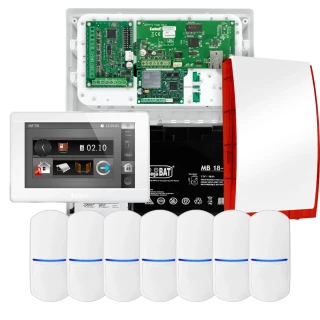 Комплект сигналізації SATEL INTEGRA 32, 7x датчик, сирена, білий маніпулятор INT-TSI-W, зв'язок LTE