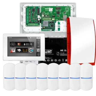 Комплект сигналізації SATEL INTEGRA 32, 8x датчик PET, сирена, білий маніпулятор INT-TSI-W, зв'язок LTE