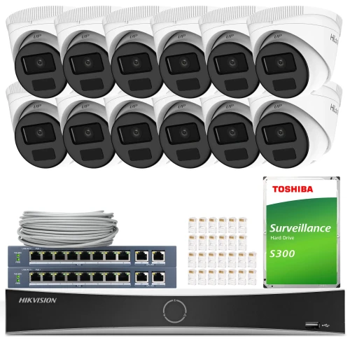 Комплект для моніторингу 12x IPCAM-T4-P Full HD, PoE, IR 20м, H.265+ HiLook Hikvision