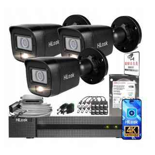 Набір для моніторингу 4в1 HiLook by Hikvision 4x TVI-B8M-20DL Black 8Mpx Smart Hybrid Light 30m