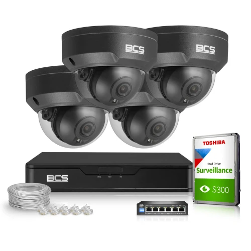 Комплект відеоспостереження BCS-P-NVR0401-4K-E-II відеореєстратор 4x BCS-P-EIP15FSR3 5Mpx камери