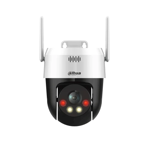 Kamera monitoringu Dahua z dwoma antenami Wi-Fi, wyposażona w obiektyw i cztery diody LED. Urządzenie ma biało-czarną obudowę i jest przeznaczone do zewnętrznego montażu.