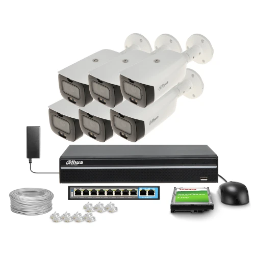 Комплект IP-відеоспостереження DAHUA WizSense TiOC 6 камер IPC-HFW3849T1-AS-PV-0280B-S3, відеореєстратор NVR2108-S3