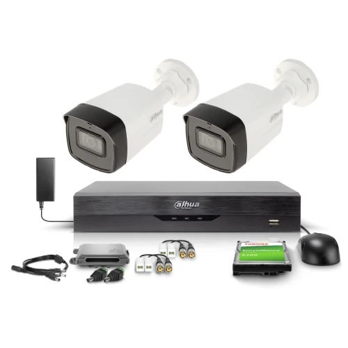 Комплект відеоспостереження DAHUA 2x HAC-HFW1509TLM-A-LED-0360B-S2, 4-канальний відеореєстратор XVR5104HS-4KL-I3