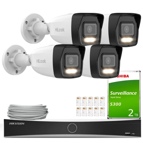 Набір для моніторингу HiLook Hikvision 4x IPCAM-B8-30DL 4K Smart Hybrid-Light 30м, Детекція, H.265+