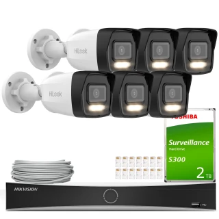 Набір для моніторингу HiLook Hikvision 6x IPCAM-B8-30DL 4K Smart Hybrid-Light 30м, Детекція, H.265+