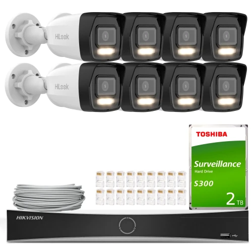 Набір для моніторингу HiLook Hikvision 8x IPCAM-B8-30DL 4K Smart Hybrid-Light 30м, Детекція, H.265+