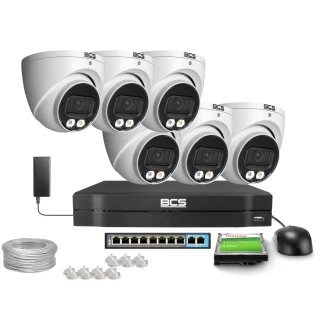 Набір для IP моніторингу 6x BCS-L-EIP14FSR3L3, 4Mпкс, SkyLight, ІЧ 30м, WDR 120дБ