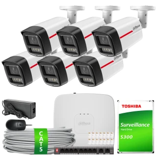 Zestaw do monitoringu IP Dahua 6x IPC-HFW2449TL-S-LED-PRO, SMD Plus, Detekcja ruchu, Smart NVR