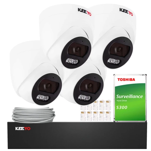 Комплект для IP-моніторингу KEEYO 4x LV-V-IP4M25DF-B 4Mpx, PoE, IR 25m, Аудіо, AI