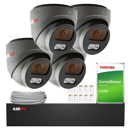 Набір для моніторингу KEEYO 4x LV-V-IP5M25DF-DL-G 5Mpx, гібридне підсвічування IR/LED