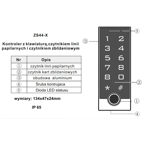 Комплект контролю доступу - зчитувач відбитків пальців з брелоками Vidos ZS44-X Tuya Smart Wi-Fi